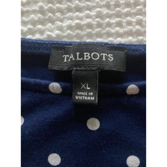 TALBOTS Navy Blue White Polka Dots Short Sleeve Bottom Hem Tie Top XL - Picture 5 of 9